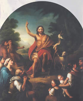 Dipinto della chiesa raffigurante San Giovanni che predica alle folle.